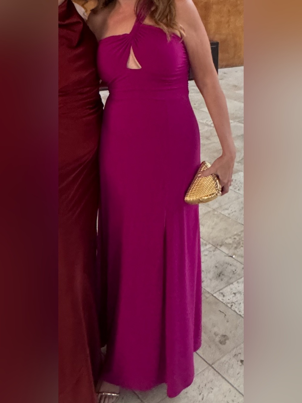 One-Shoulder Fuchsia Evening Gown with Twist Detail - Picture 1 of 4